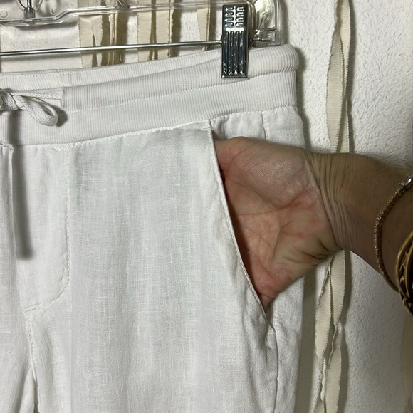James Perse White Linen Straight Leg Pant Drawstring Waist Size 0/XS - Picture 2 of 9